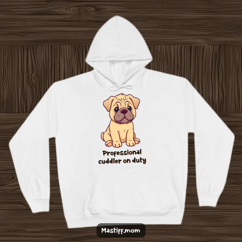 Funny Mastiff Puppy Hoodie: A sweet kawaii dog sits, its tail expressing pure delight and affection.