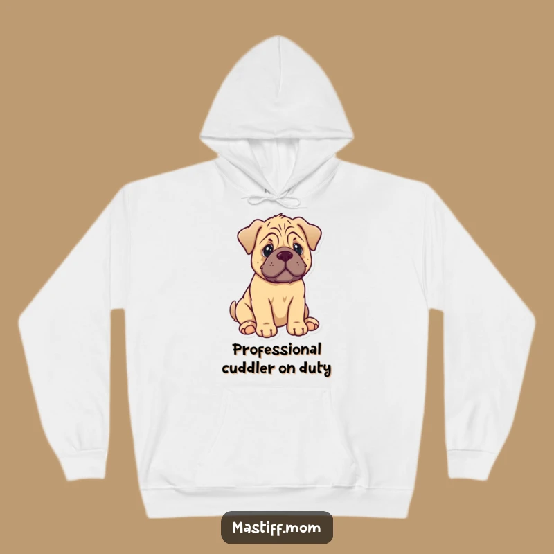 Cozy Funny Mastiff Puppy Hoodie - Kawaii Dog Sitting with Gentle Wag