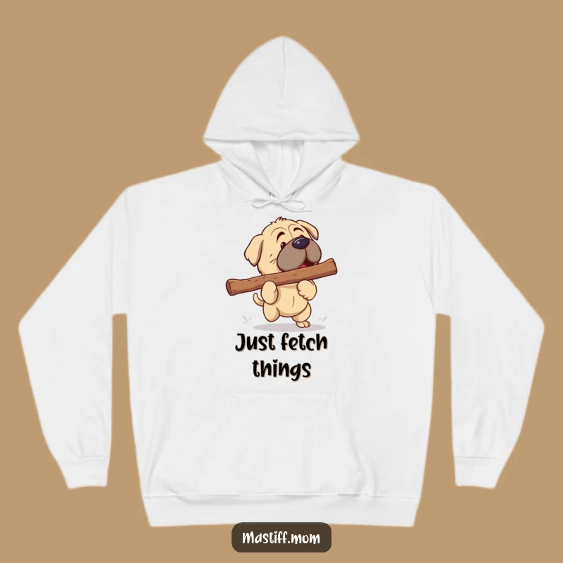 Funny Kawaii Mastiff Hoodie: Cozy Giant Stick Fetch Fun - Humorous Dog Gift