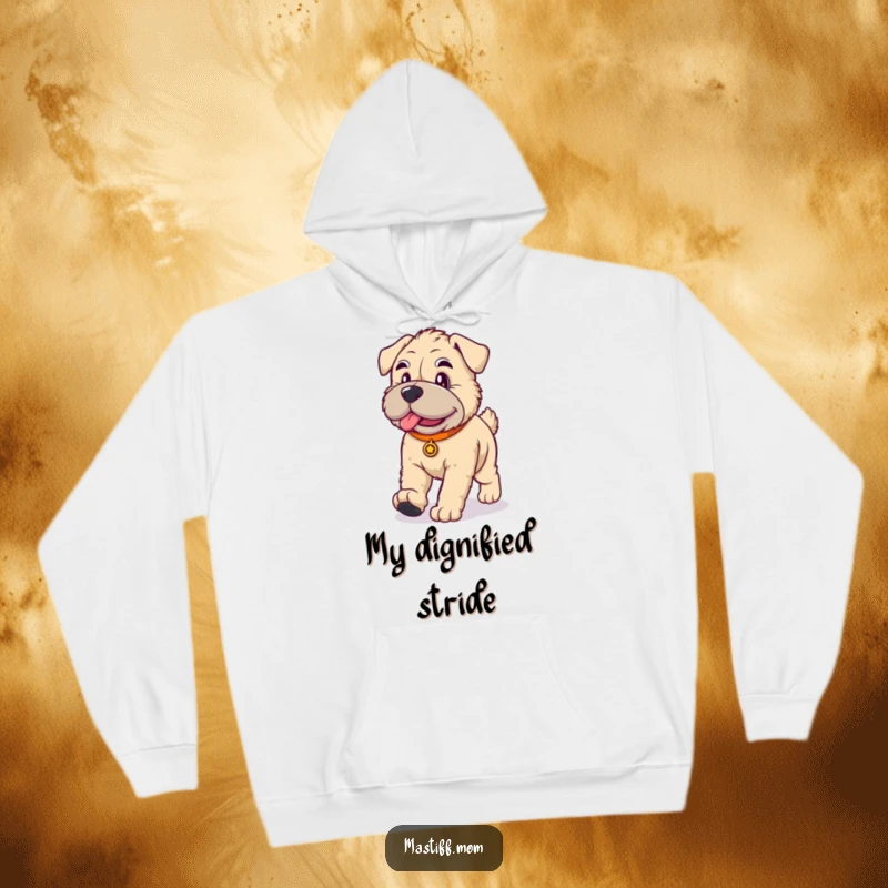 Funny kawaii Mastiff dog hoodie, featuring a cute dog in a funny, dignified walk, offering warmth and style.