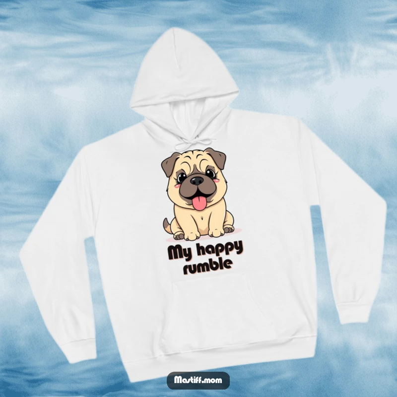 Funny Mastiff Grumble Hoodie, showing a kawaii mastiff with a soft, happy grumble, perfect for staying warm and relaxed.