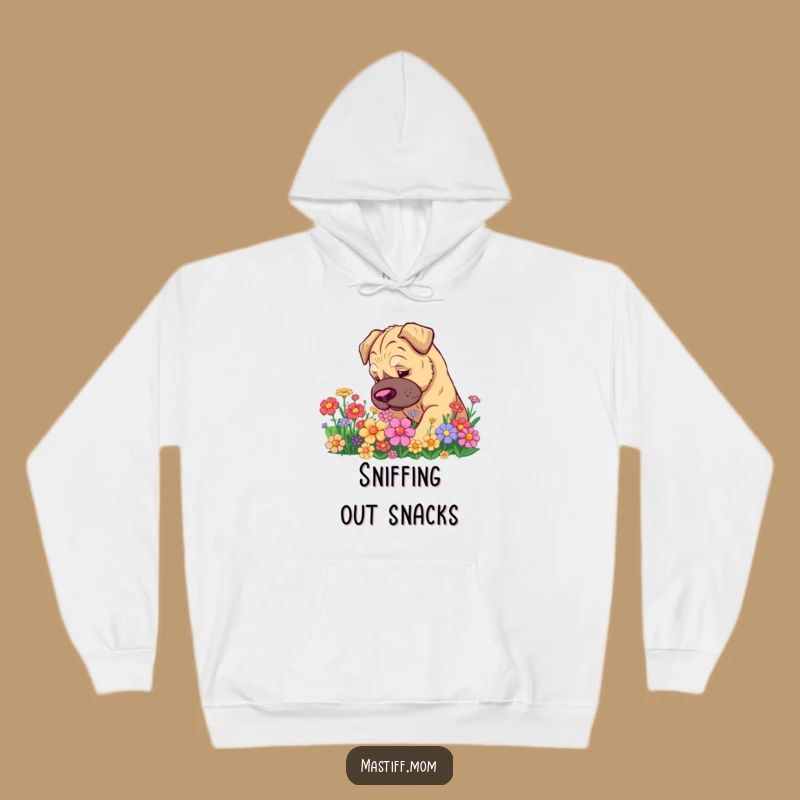 Cozy Funny Kawaii Mastiff Hoodie - Adorable Flower Sniffing Dog Gift