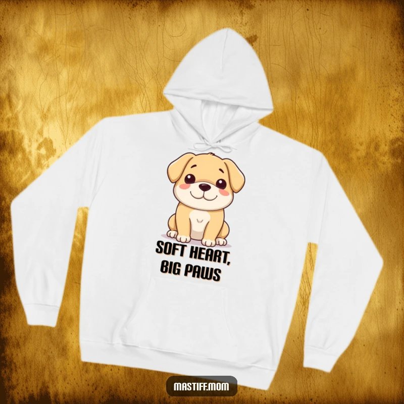 Funny hoodie showcasing a large, incredibly gentle dog with a soft, serene, and loving smile, radiating peace.
