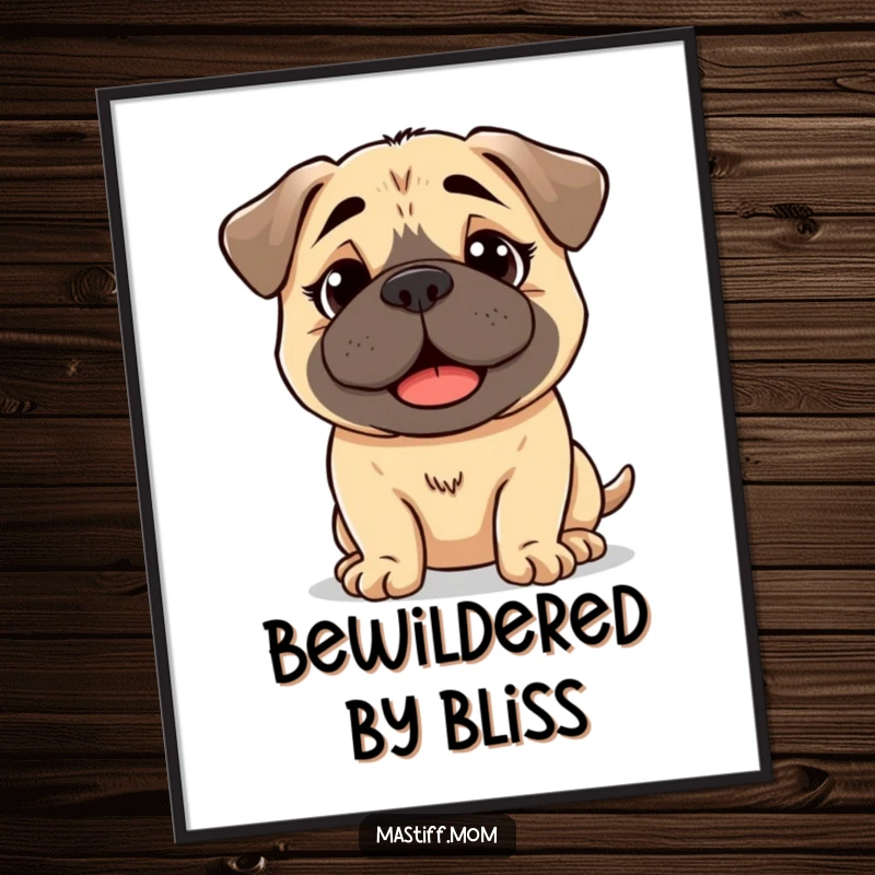 Funny Free Printable Wall Art: A kawaii Mastiff with a perfectly bewildered yet happy expression adds charm to any room.