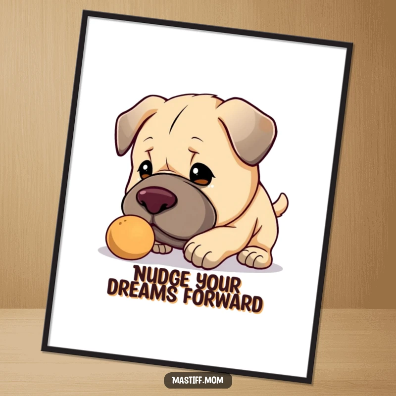 Funny Free Printable Mastiff Wall Art: Kawaii dog gently nudging an object, creating heartwarming decor.