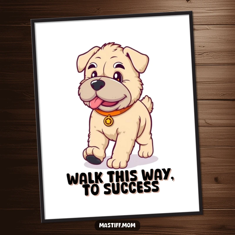 Funny Free Printable Wall Art: Kawaii Mastiff doing a funny, dignified walk, adding refined humor to any room.