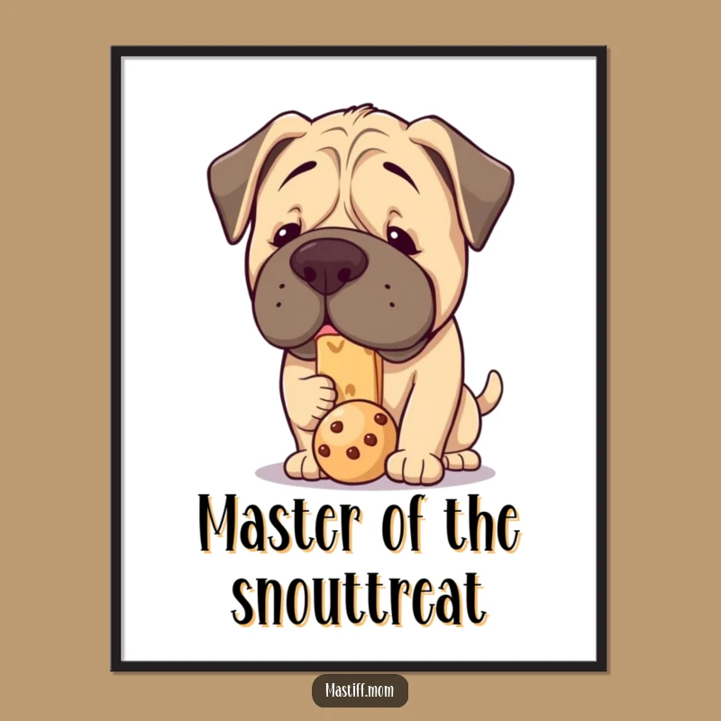 Free Printable Kawaii Mastiff Art: Hilarious Treat Balancing Dog Wall Decor Download