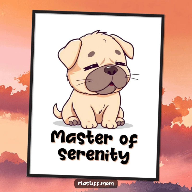 Free Printable Wall Art: A serene Kawaii Mastiff with eyes gently closed, enjoying the sensation of a light, cooling breeze.
