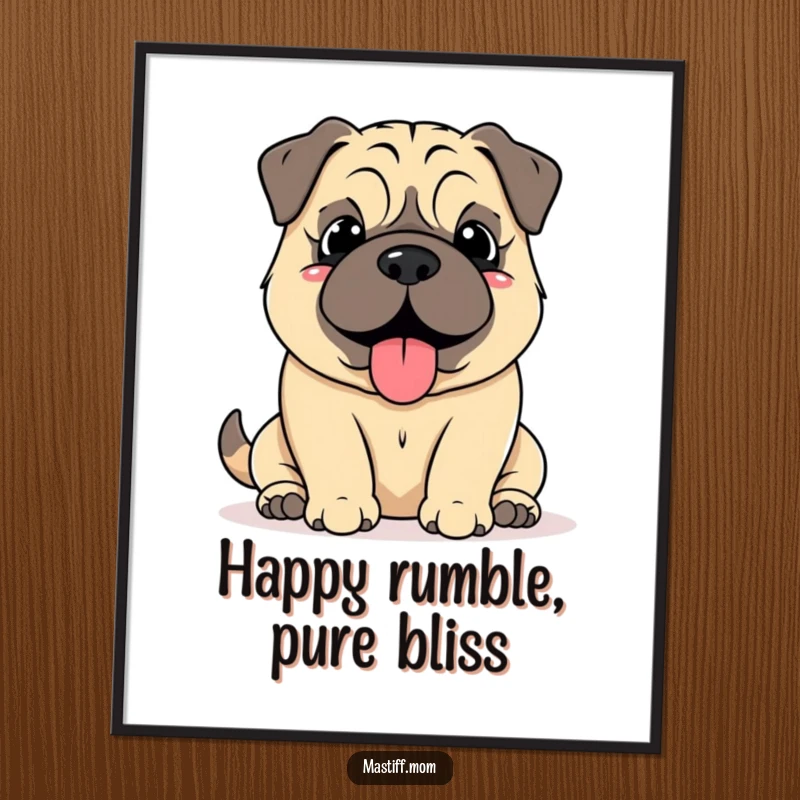 Funny Free Printable Kawaii Mastiff Wall Art: Mastiff making a soft grumble of happiness, looking cozy and truly content.
