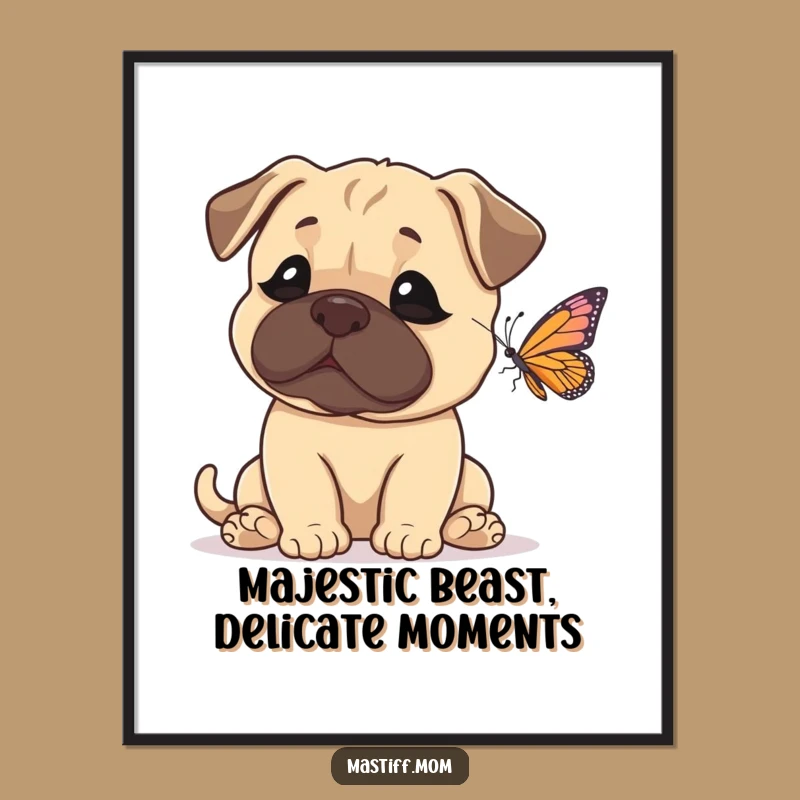 Free Printable Wall Art: Amazed Mastiff & Butterfly, Funny Downloadable Home Decor Gift