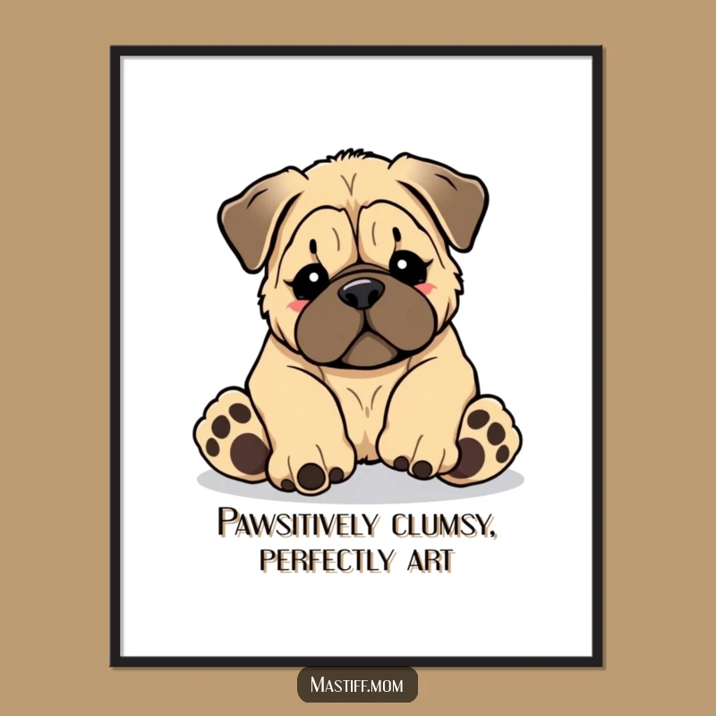 Free Printable Wall Art: Funny Kawaii Mastiff Puppy Tripping Over Paws