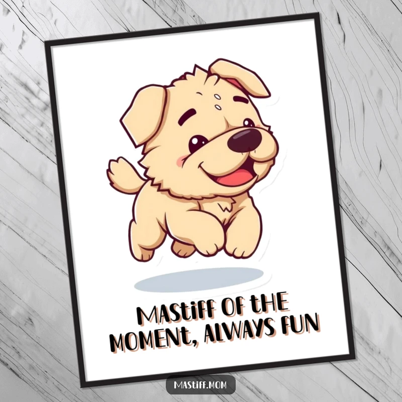 Funny Free Printable Wall Art: A clumsy Kawaii Mastiff joyfully bounding, adding humor to any room.