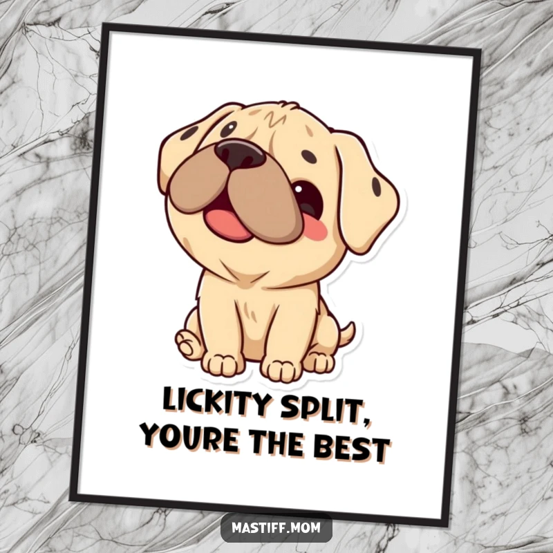 Funny Free Printable Wall Art: A cute kawaii Mastiff dog giving a happy, gentle lick, perfect for dog lovers' decor.