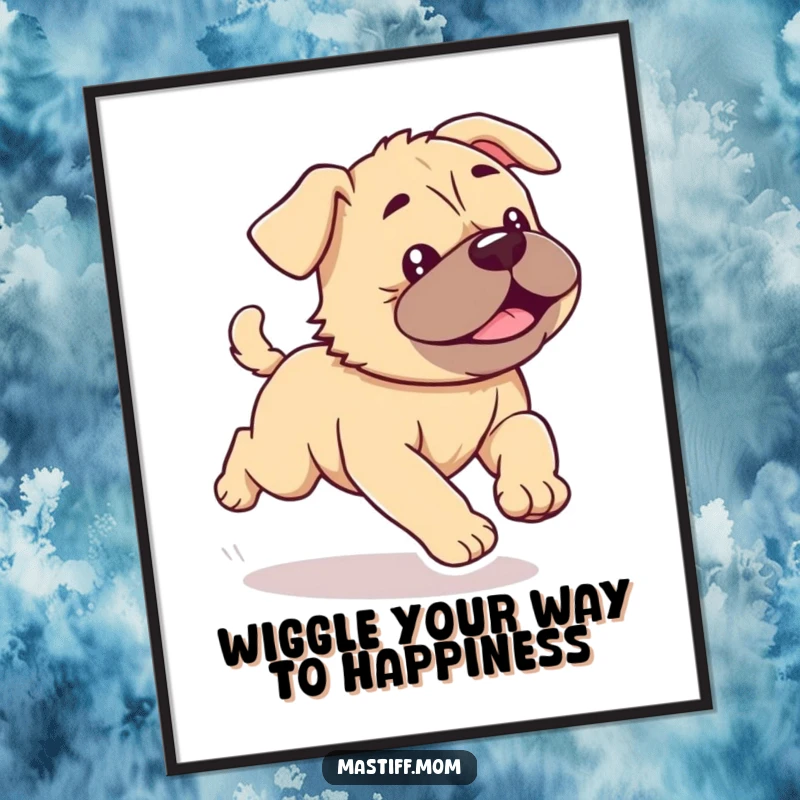 Funny Free Printable Wall Art: Kawaii Mastiff Puppy Running with Exuberant Wiggles, Energetic and Cheerful Art