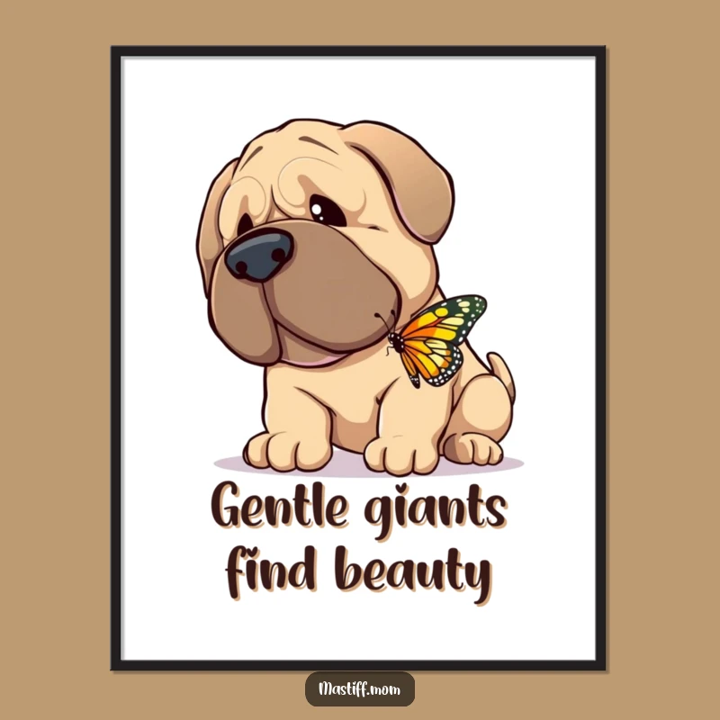 Funny Free Printable Wall Art: Mastiff Butterfly Embrace, Gentle Downloadable Decor