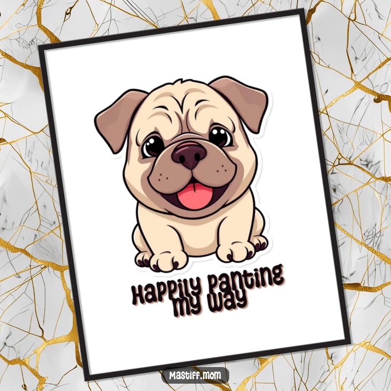 Funny Free Printable Wall Art: Kawaii Mastiff panting happily with a droopy smile, radiating pure, simple joy.