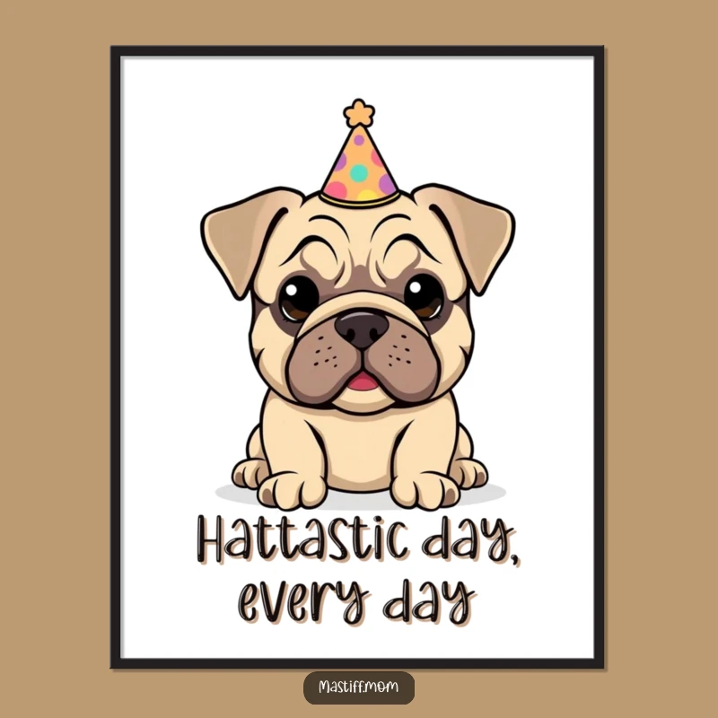 Free Printable Wall Art: Funny Mastiff Puppy Party Hat - DIY Downloadable Decor