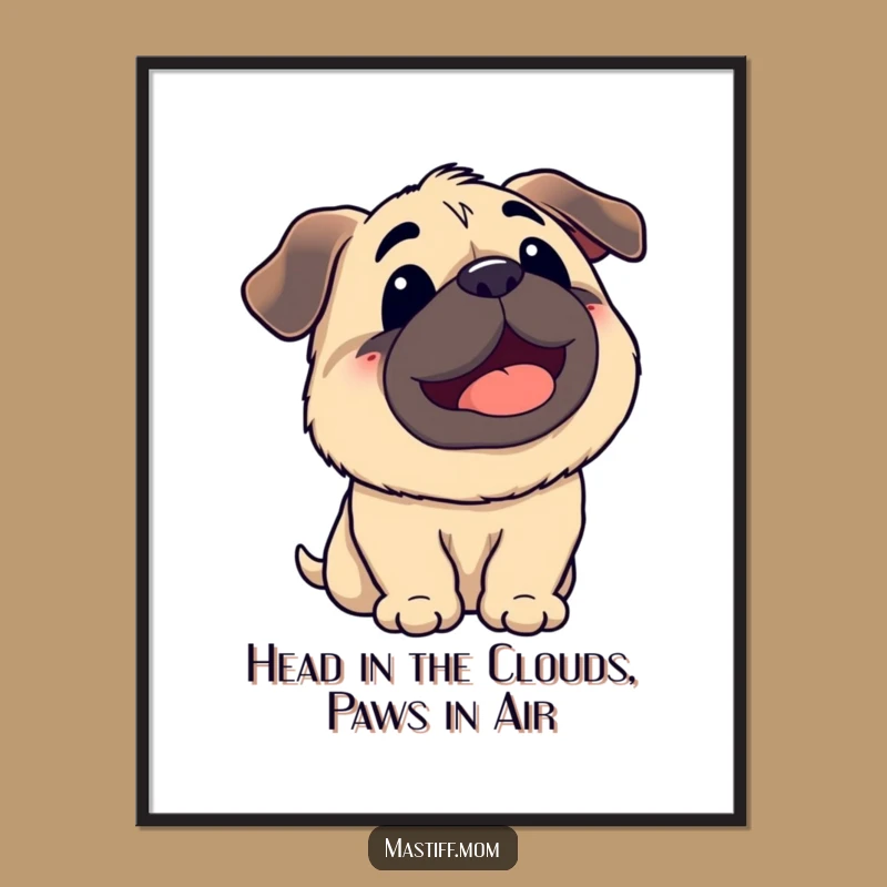 Kawaii Mastiff Sky Gaze Free Printable Wall Art: Happy Dog Downloadable Decor