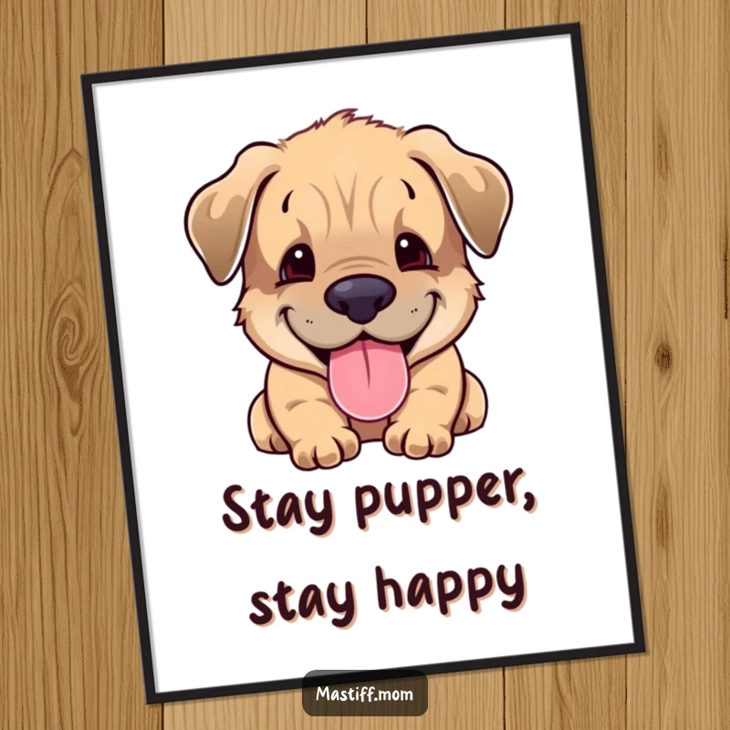 Funny Free Printable Mastiff Cub Wall Art of a smiling, panting puppy bringing cheerful vibes to your decor.