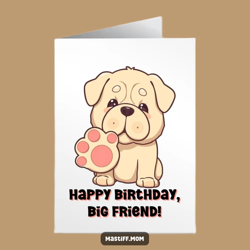 Free Printable Birthday Card: Gentle Mastiff Paw Shake, Huge Dog, Downloadable Gift!