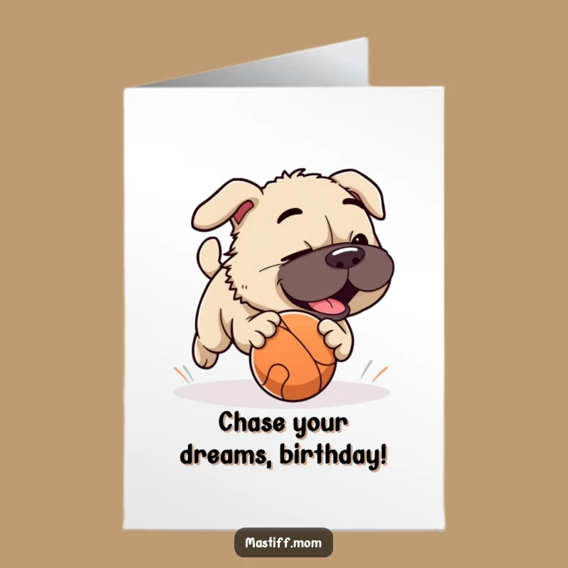 Free Printable Birthday Card: Playful Mastiff's Joyful Chase, Fun Downloadable Gift