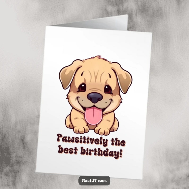 Funny Free Printable Mastiff Birthday Card featuring a smiling, panting cub ready to bring birthday joy and laughter.