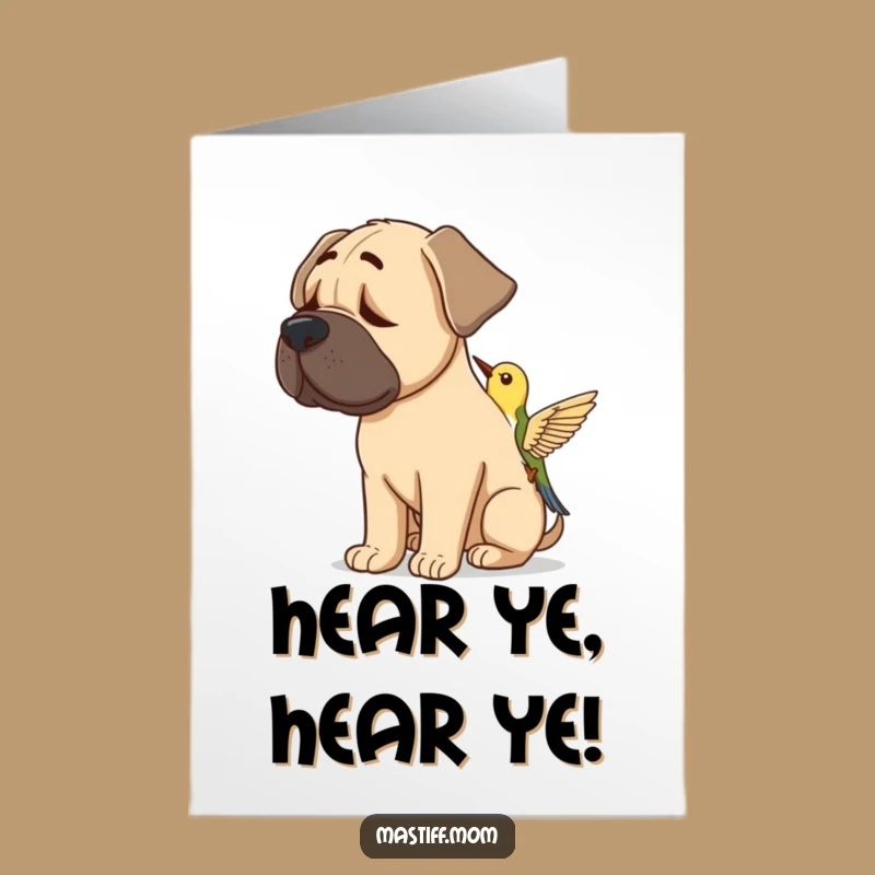 Free Printable Congrats Card: Attentive Mastiff & Bird, Funny Downloadable Gift
