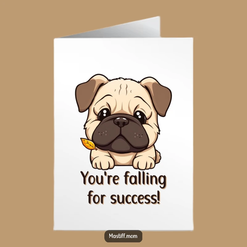 Free Printable Congrats Card: Curious Mastiff Watching Leaf, Dog, Downloadable!