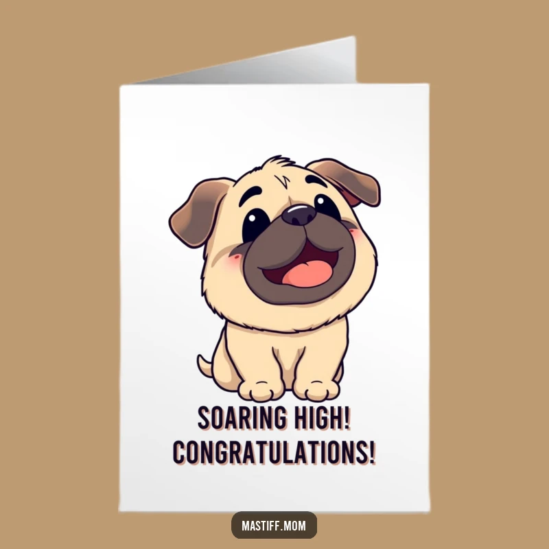 Kawaii Mastiff Congrats Card Free Printable: Happy Dog Sky Gaze Celebration Download