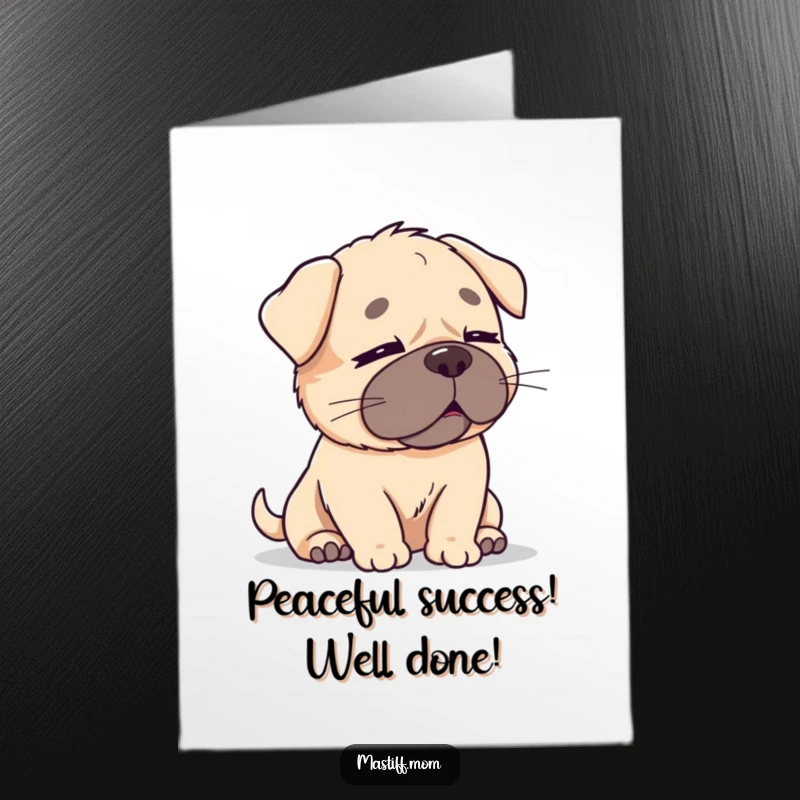 Free Printable Congratulations Card: Kawaii Mastiff looks utterly relaxed, eyes closed, enjoying a soft, imaginary breeze.