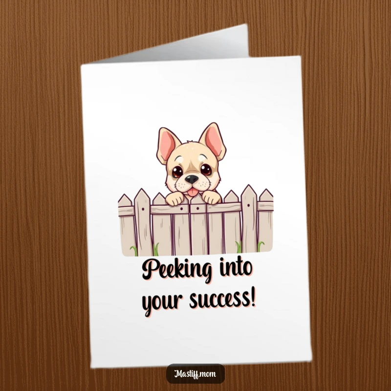 Funny Free Printable Congratulations Card: A playful Mastiff peeks over an absurdly low fence, celebrating good news.