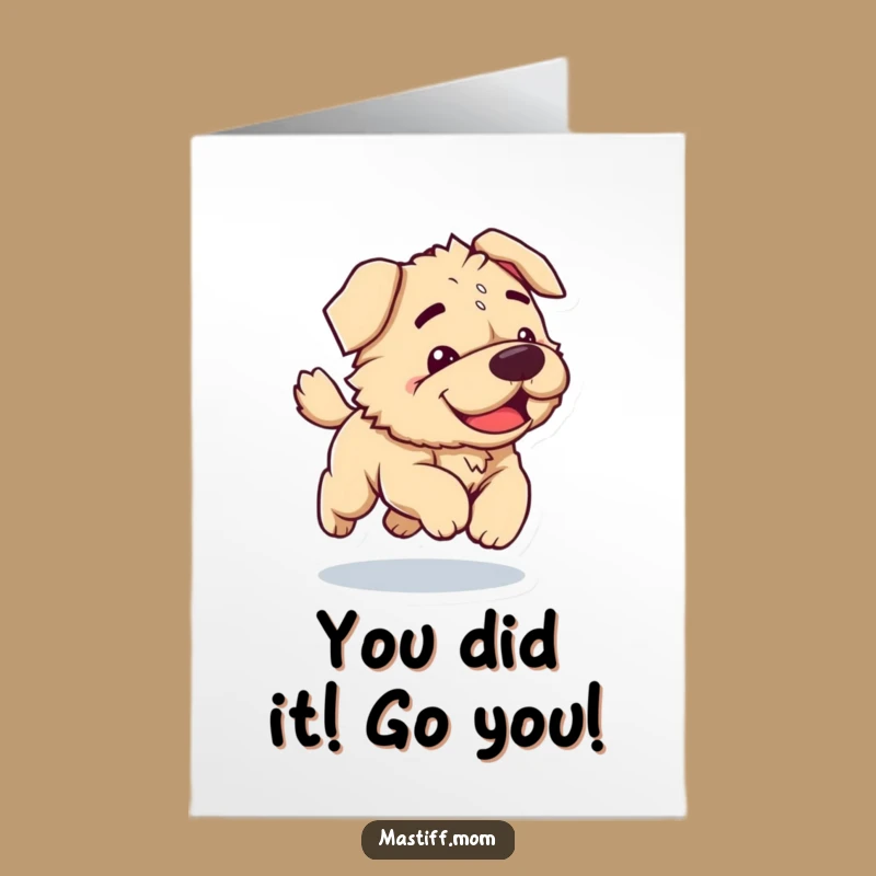 Free Printable Congrats Card: Hilarious Kawaii Mastiff's Clumsy Celebration - Downloadable
