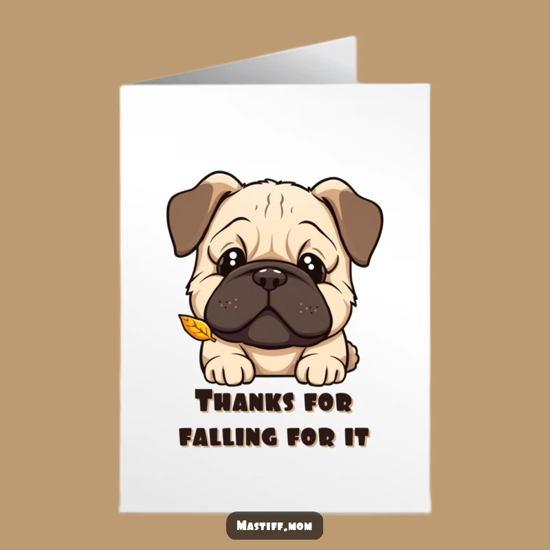 Free Printable Thank You Card: Curious Mastiff Watching Leaf, Dog, Downloadable!