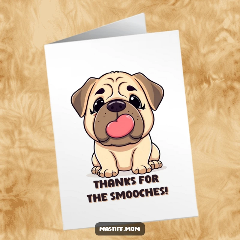 Funny Free Printable Thank You Card: Kawaii Mastiff offering a huge, slobbery kiss as a thank you.