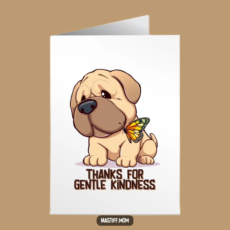 Free Printable Thank You Card: Mastiff Butterfly Nuzzle, Tender Downloadable Appreciation Gift