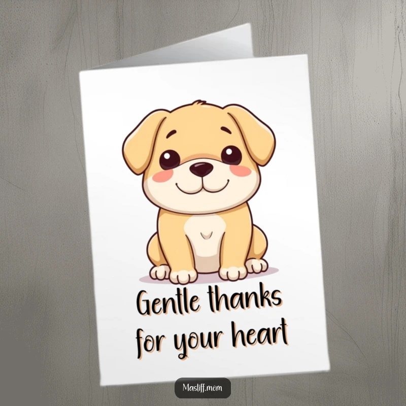 Free Printable Thank You Card: A large, gentle dog with a tender, soft smile conveying sincere gratitude. Compassionate pet illustration.