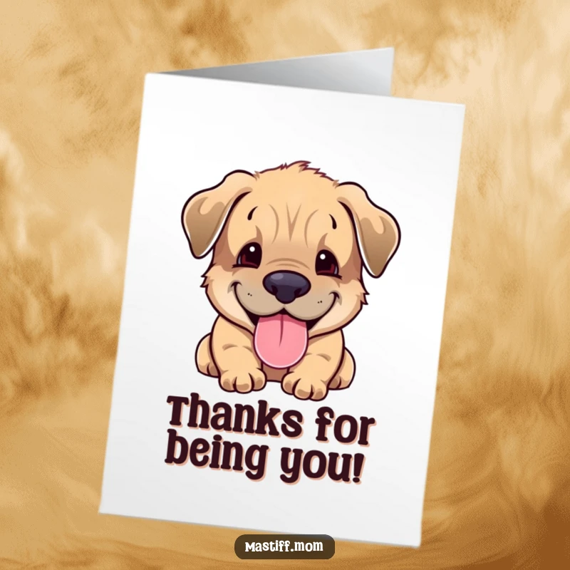 Funny Free Printable Mastiff Thank You Card featuring a smiling cub expressing gratitude with a gentle, happy expression.