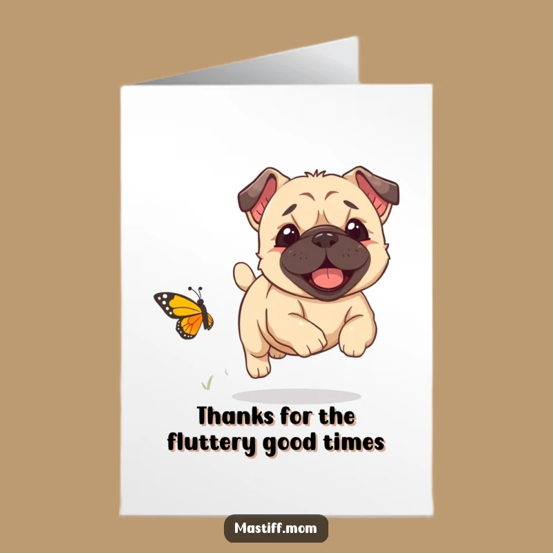 Free Printable Thank You Card: Kawaii Mastiff's Delightful Butterfly Hunt