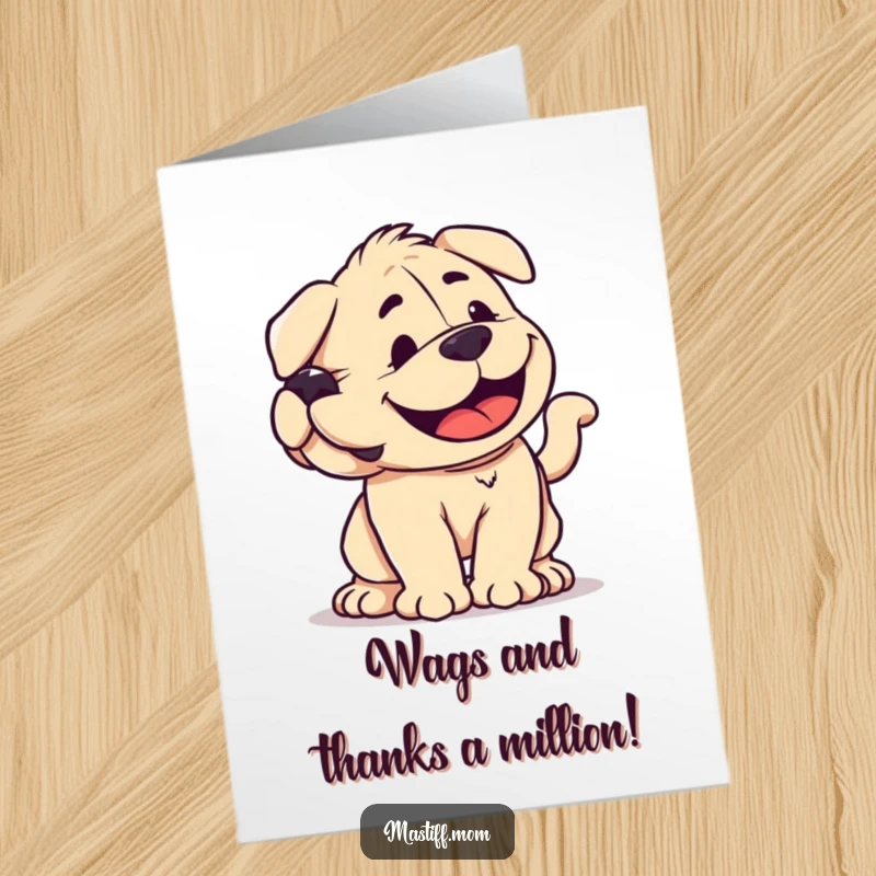 Funny Free Printable Thank You Card: A kawaii Mastiff expressing gratitude with an incredibly powerful, joyful tail wag.
