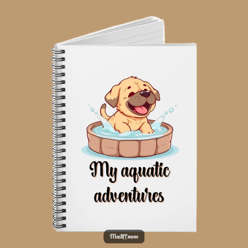 Jot down your brilliant thoughts with this notebook featuring a giggling Mastiff cub making a splash. Let the playful energy inspire you.