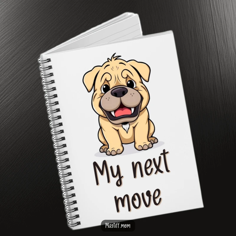 Funny Kawaii Mastiff Playful Growl Ready for Game Notebook, cute stationery, playful dog illustration, humorous journal for Mastiff fans.