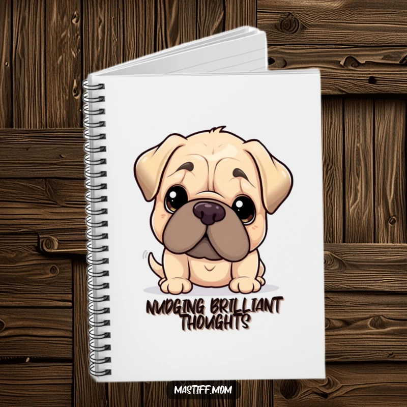 Funny Kawaii Mastiff Notebook, perfect for jotting notes, shows a Mastiff giving a gentle nudge with its oversized head. Humorous and functional stationery.