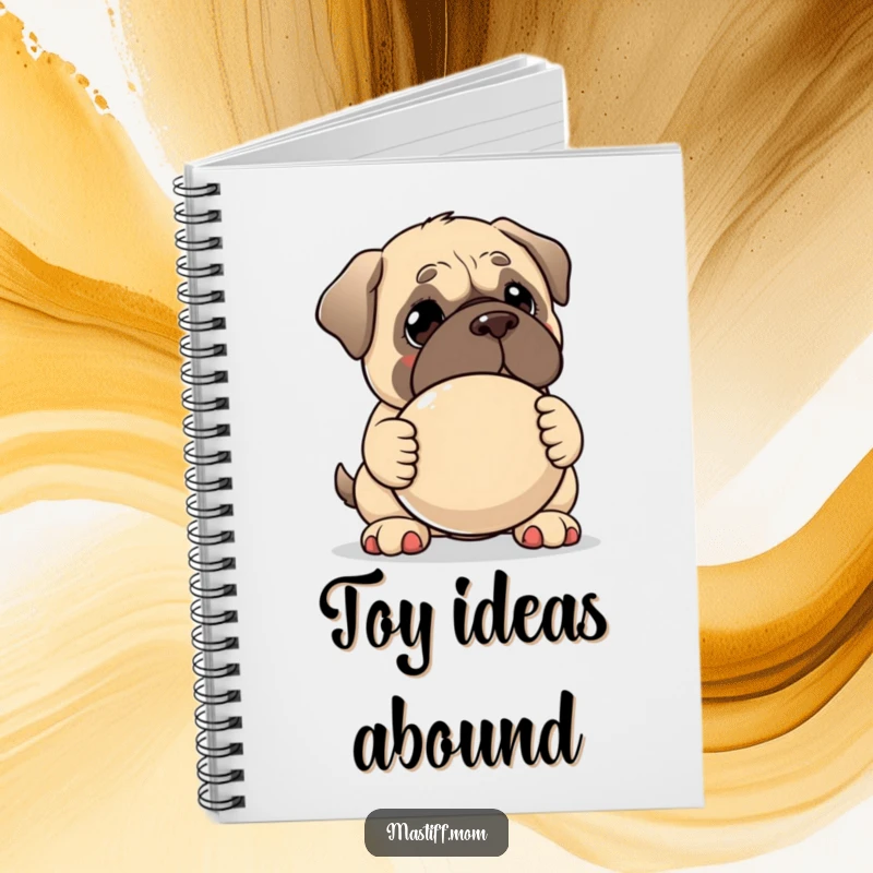 Funny Kawaii Mastiff notebook, featuring a gentle dog offering a large squeaky toy on the cover, perfect for sweet notes.