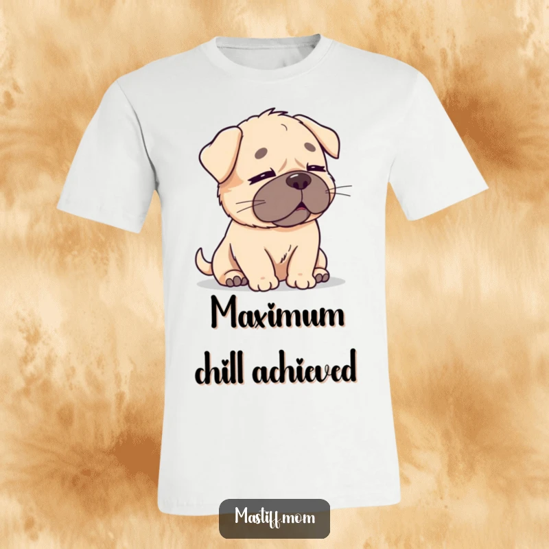Funny Kawaii Mastiff T-Shirt: A chubby, cute mastiff with eyes shut, enjoying a peaceful breeze, looking utterly relaxed.