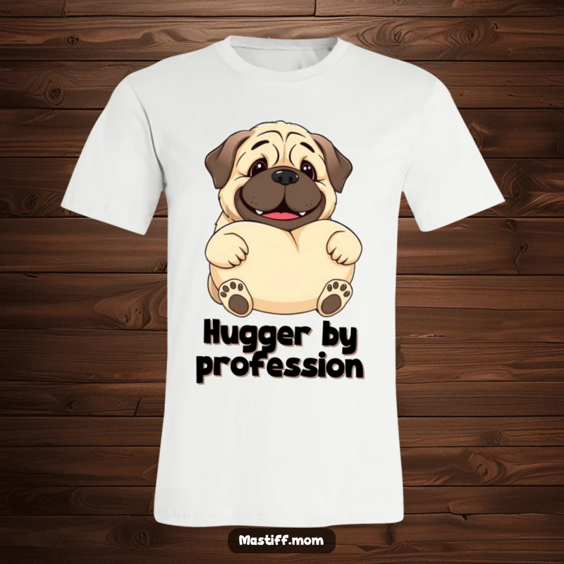 Funny Kawaii Mastiff t-shirt showcasing a gentle giant smiling dog offering a huge, plush pillow, symbolizing comfort and affection.