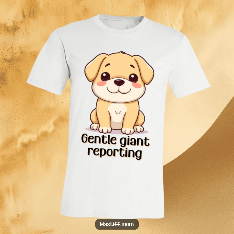 Funny T-shirt of a large, gentle dog with a soft, sweet, and loving smile, exuding warmth and kindness.