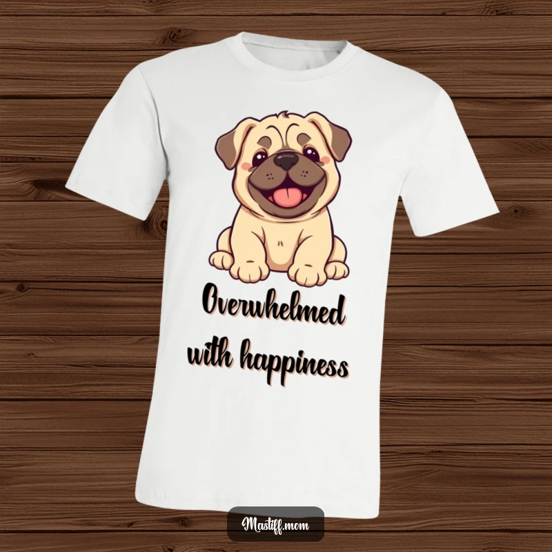 Funny Kawaii Mastiff Puppy T-Shirt design of a happy puppy dramatically flopping over with pure, unbridled joy.