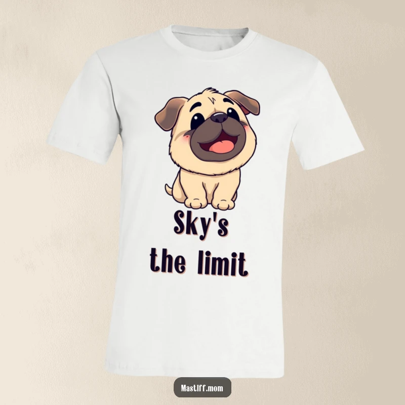 Funny Kawaii Mastiff Panting Looking Up at Sky T-Shirt, cute dog graphic, joyful pet apparel, hilarious gift for Mastiff fans.
