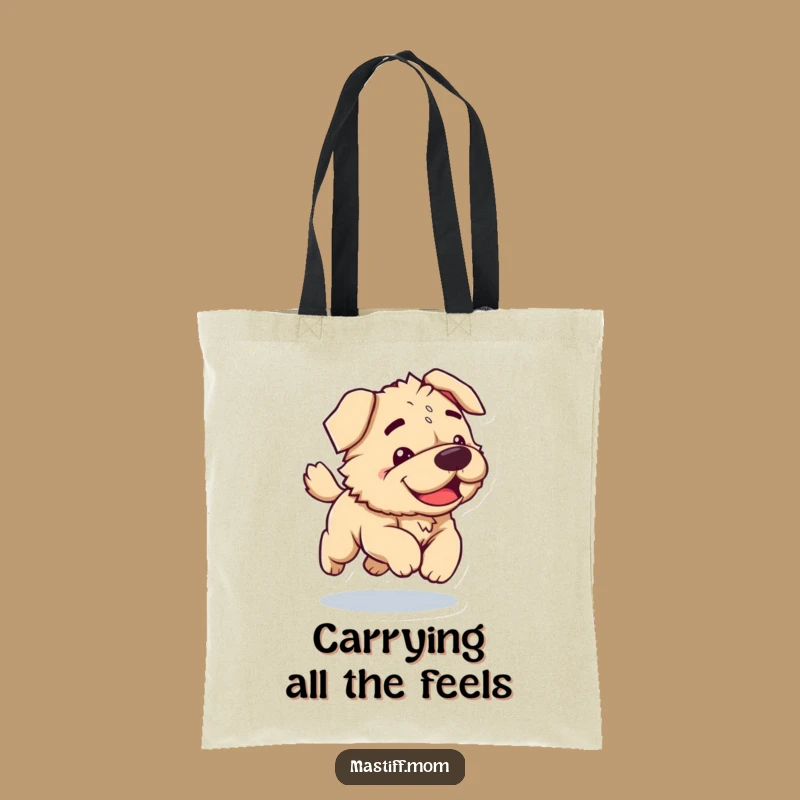 Funny Kawaii Mastiff Tote Bag: Clumsy Dog Joyfully Bounding, Perfect Funny Gift