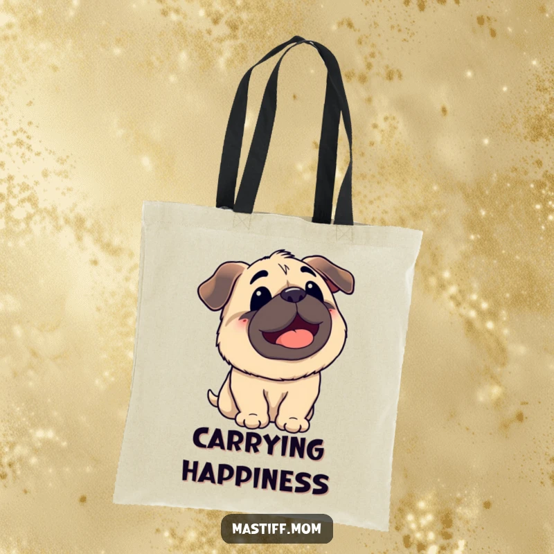 Funny Kawaii Mastiff Panting Looking Up at Sky Tote Bag, reusable shopping bag, cute dog graphic, humorous pet owner accessory.